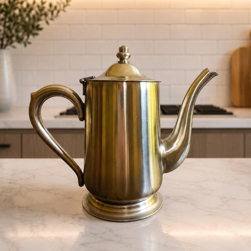 Vintage Brandware Stainless Coffee Pot - MCM Hinged Lid Japan‎ Tea Kettle